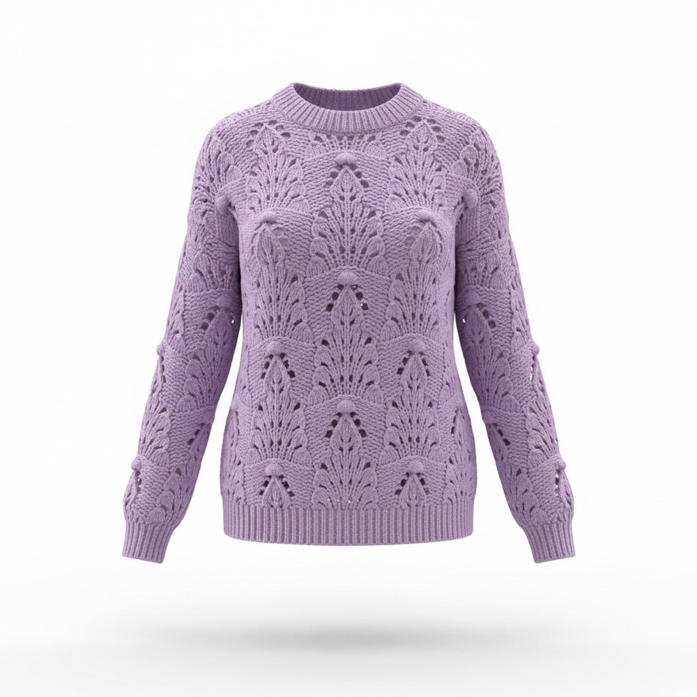 Aerie Lavender Cable Knit Sweater Pom Pom Detail Soft Cozy Pullover Size‎ S